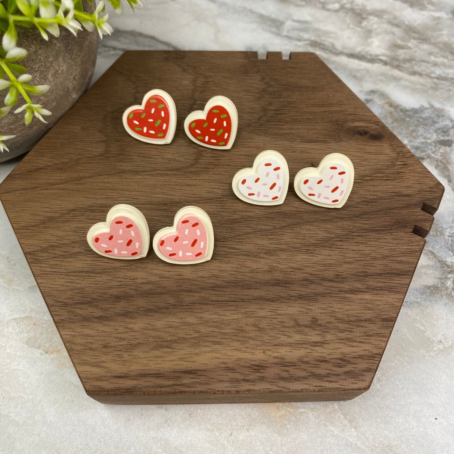 Acrylic Stud Earrings - Valentine’s Day - Heart Cookies