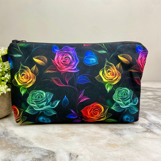 Pouch - Floral Colorful Roses on Black