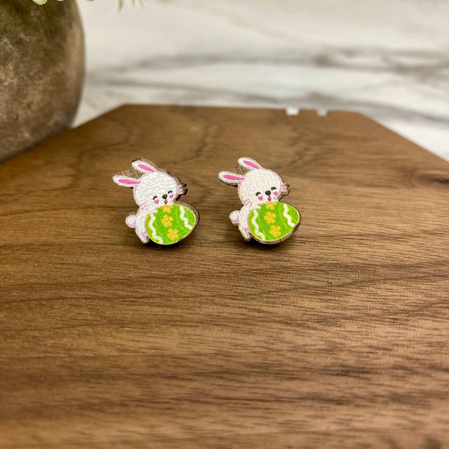 Wooden Stud Earrings - Easter - #5