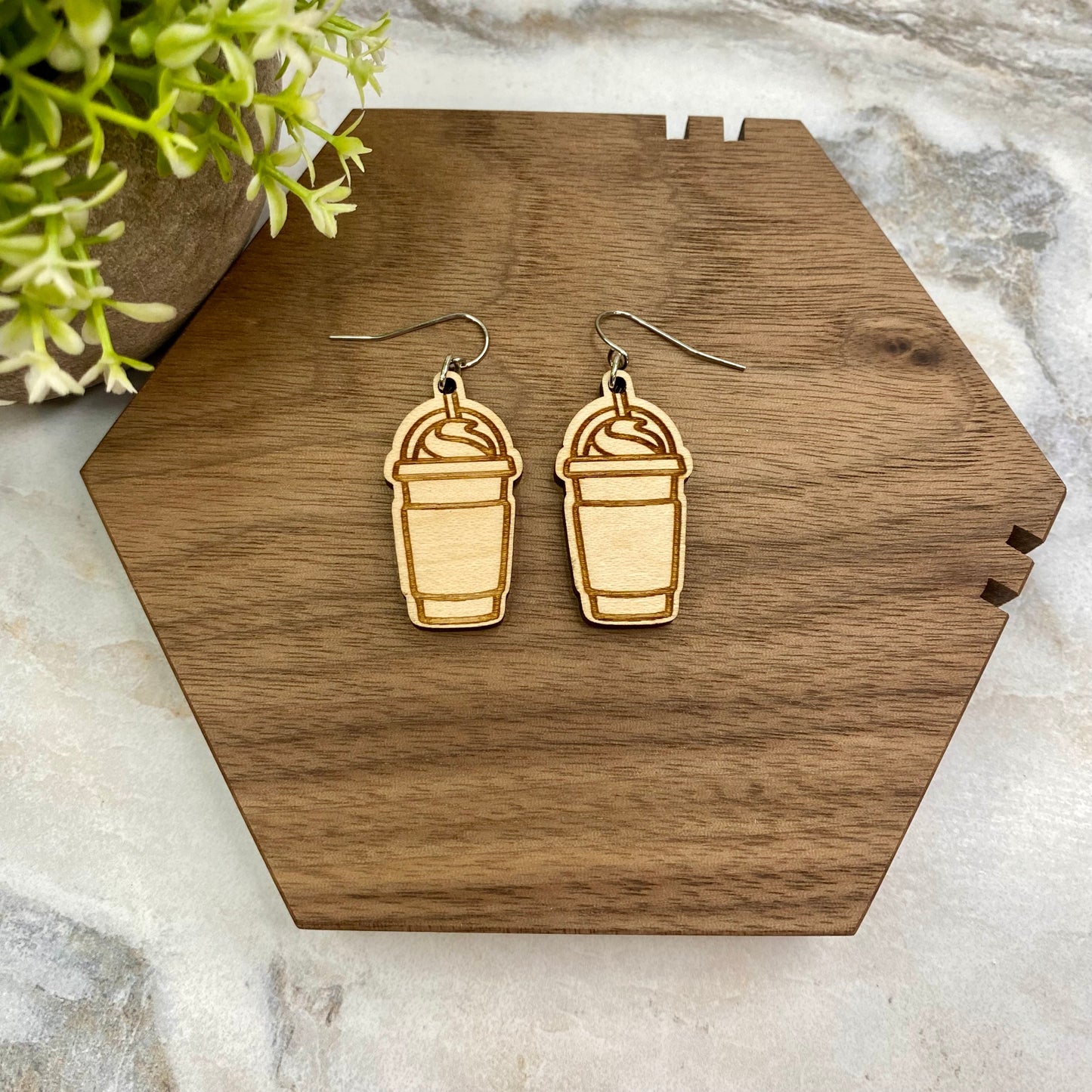 Wooden Dangle Earrings - Frappe