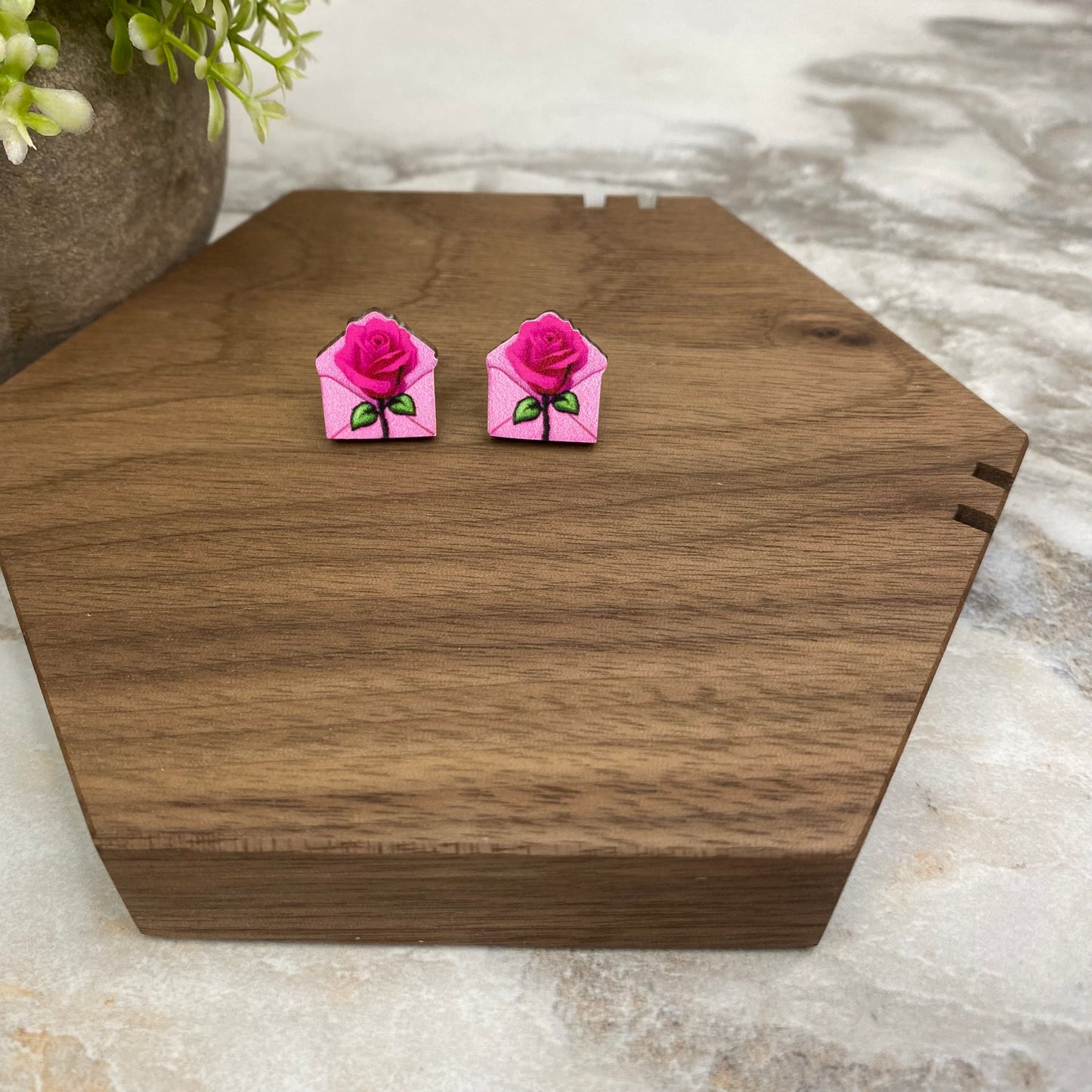 Wooden Stud Earrings - Valentine’s Day - #9