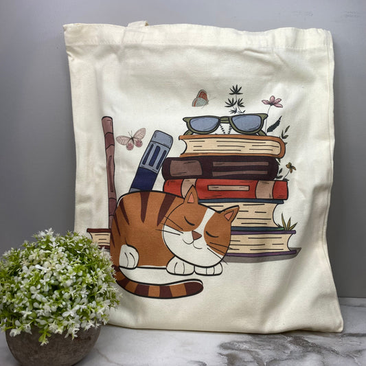 Tote Bag - Sleepy Cats & Books - #6