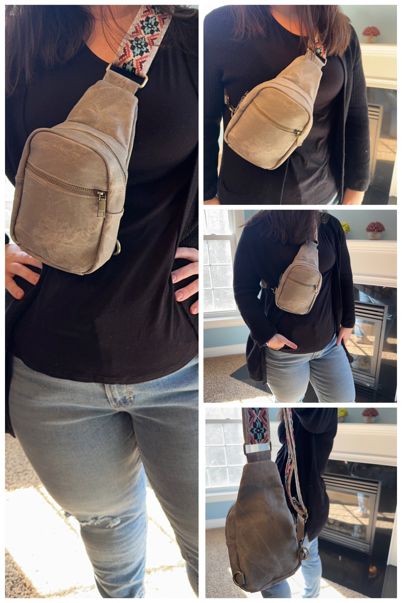 Sling Bag - Denim Suede - Front Zip