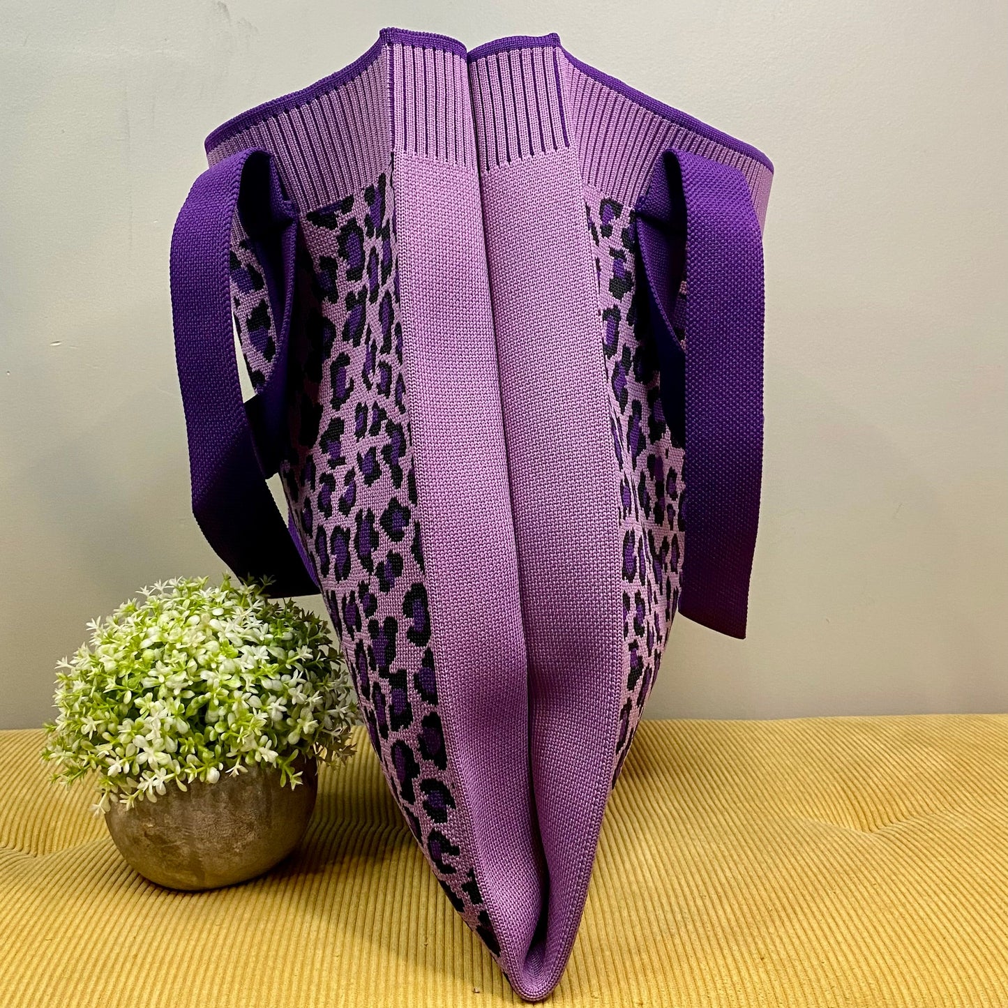 Tote Sweater Bag - Animal Print - Purple