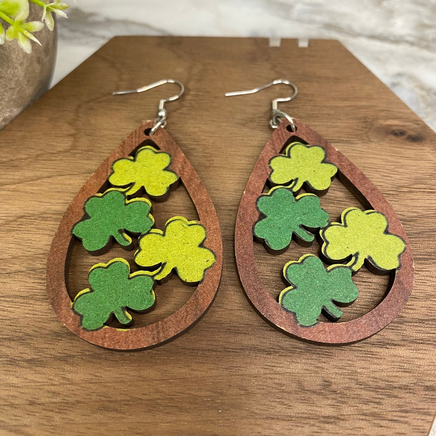 Wooden Dangle Earrings - St. Patrick’s Day - #4