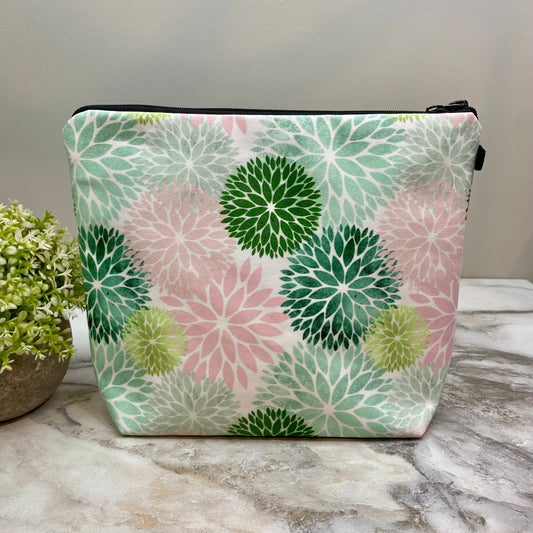 Pouch XL - Floral Green Pink Dahlia