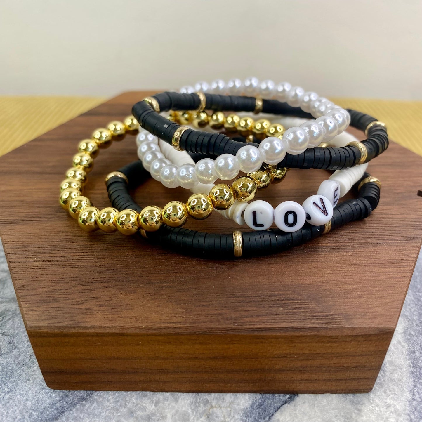 Bracelet Pack - Clay & Gold Bead - Love