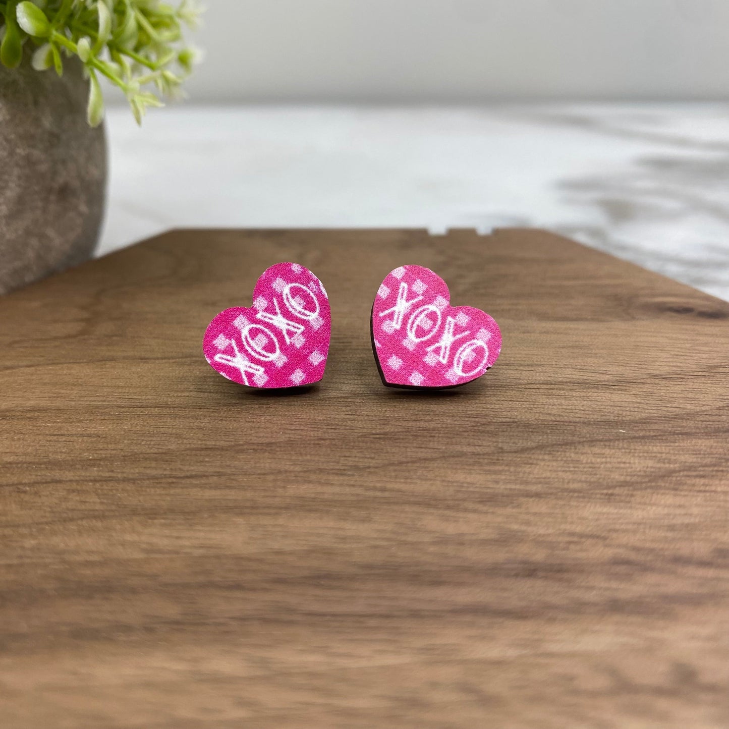 Wooden Stud Earrings - Valentine’s Day - #11