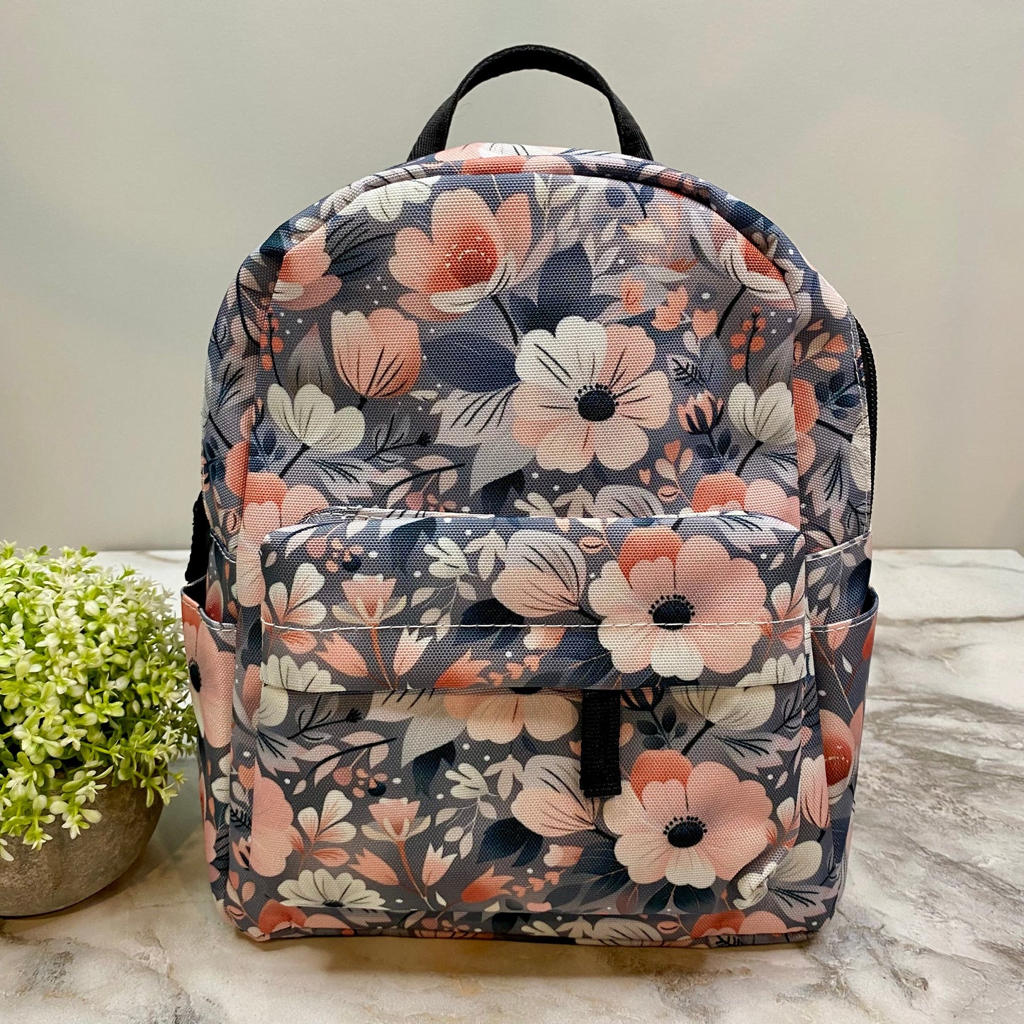 Mini Backpack - Grey Pink Floral