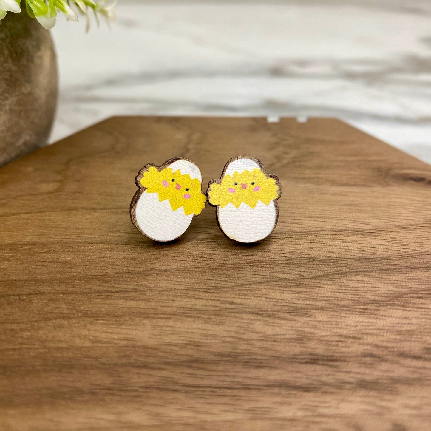 Wooden Stud Earrings - Easter - #1