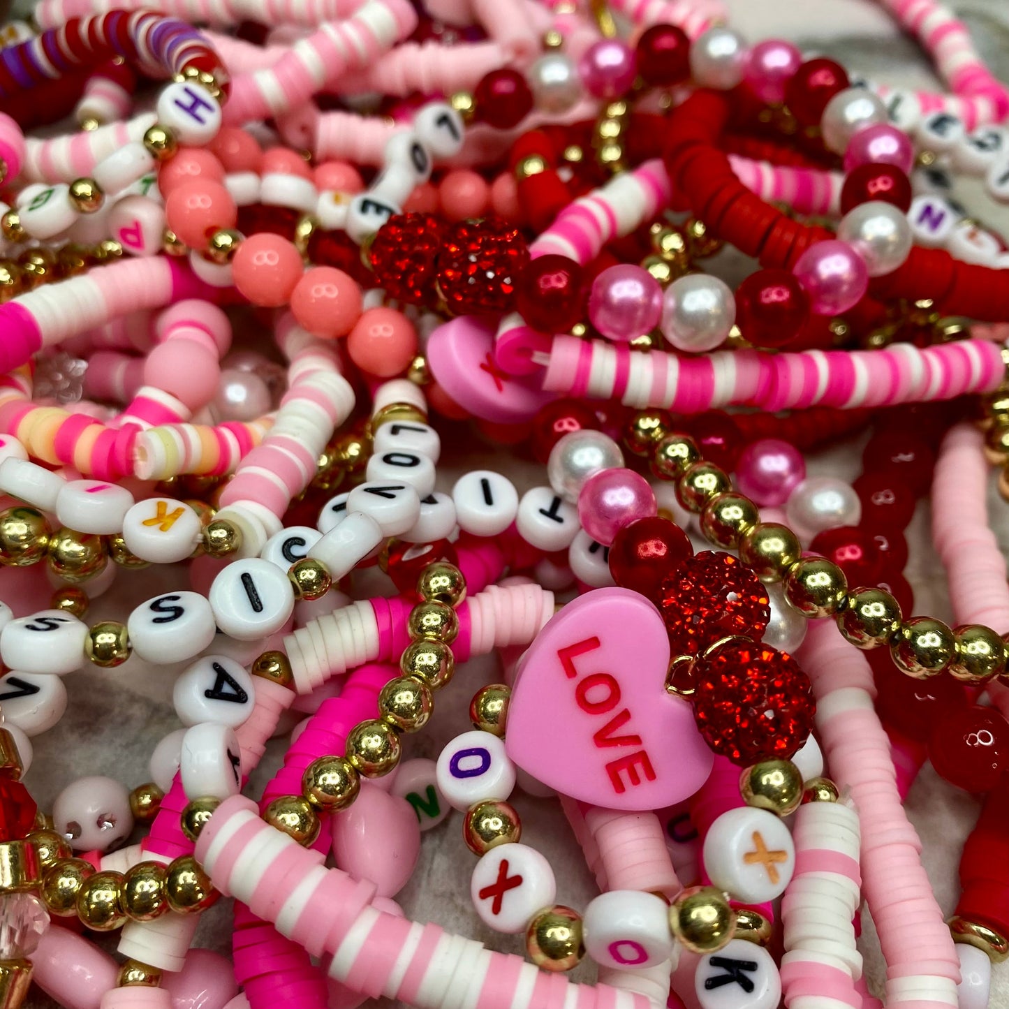 Bracelet - Clay Bead Charm - Valentine’s Day Mix #3