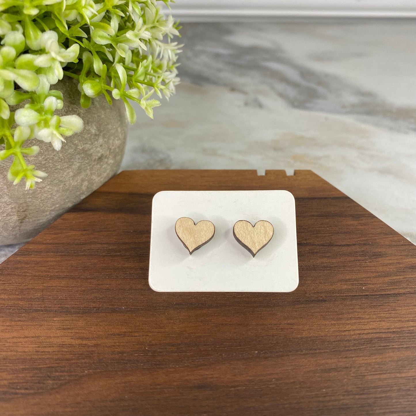 Wooden Stud Earrings - Heart