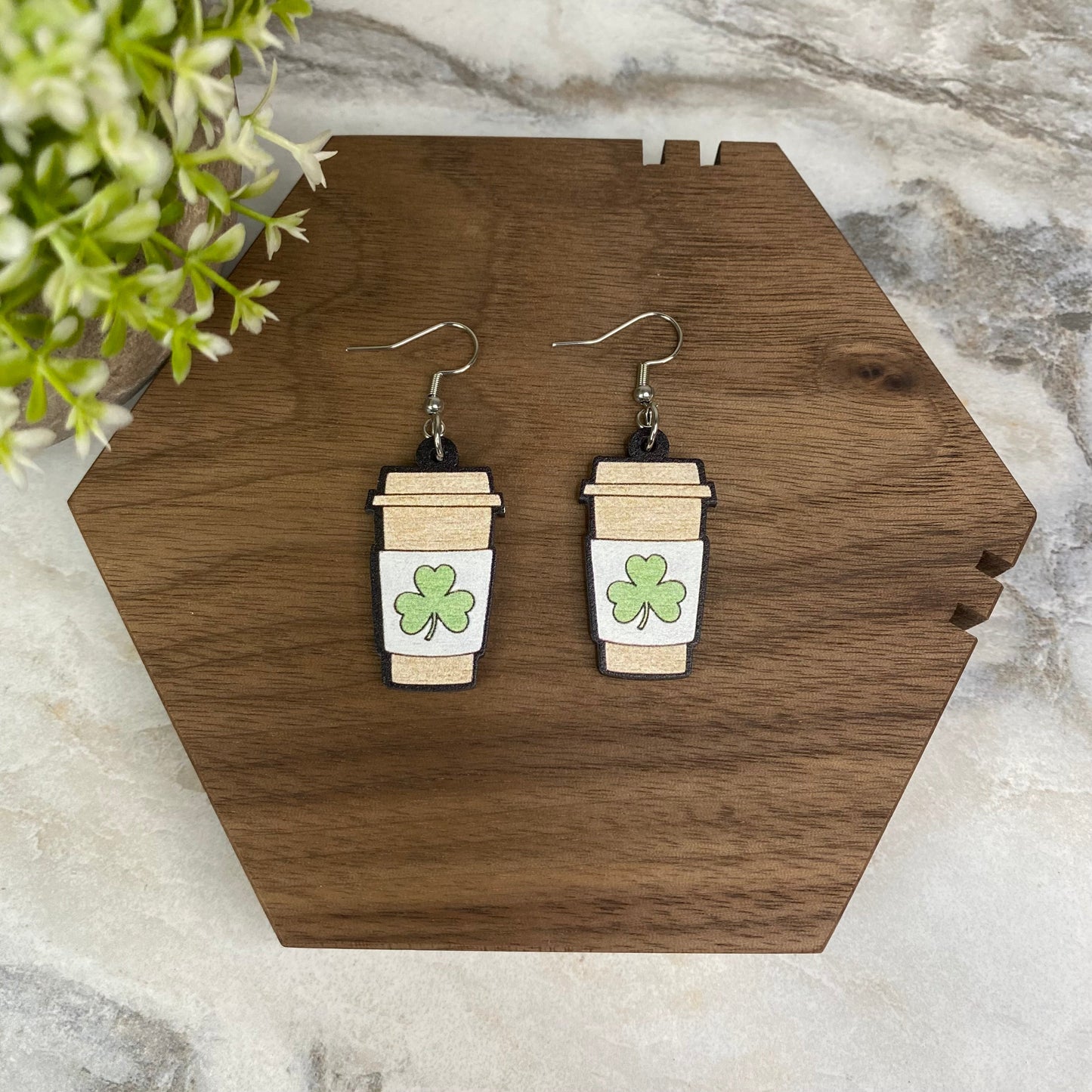 Wooden Dangle Earrings - St. Patrick’s Day - #3