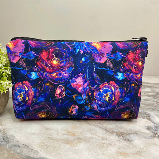 Pouch - Floral Roses on Blue