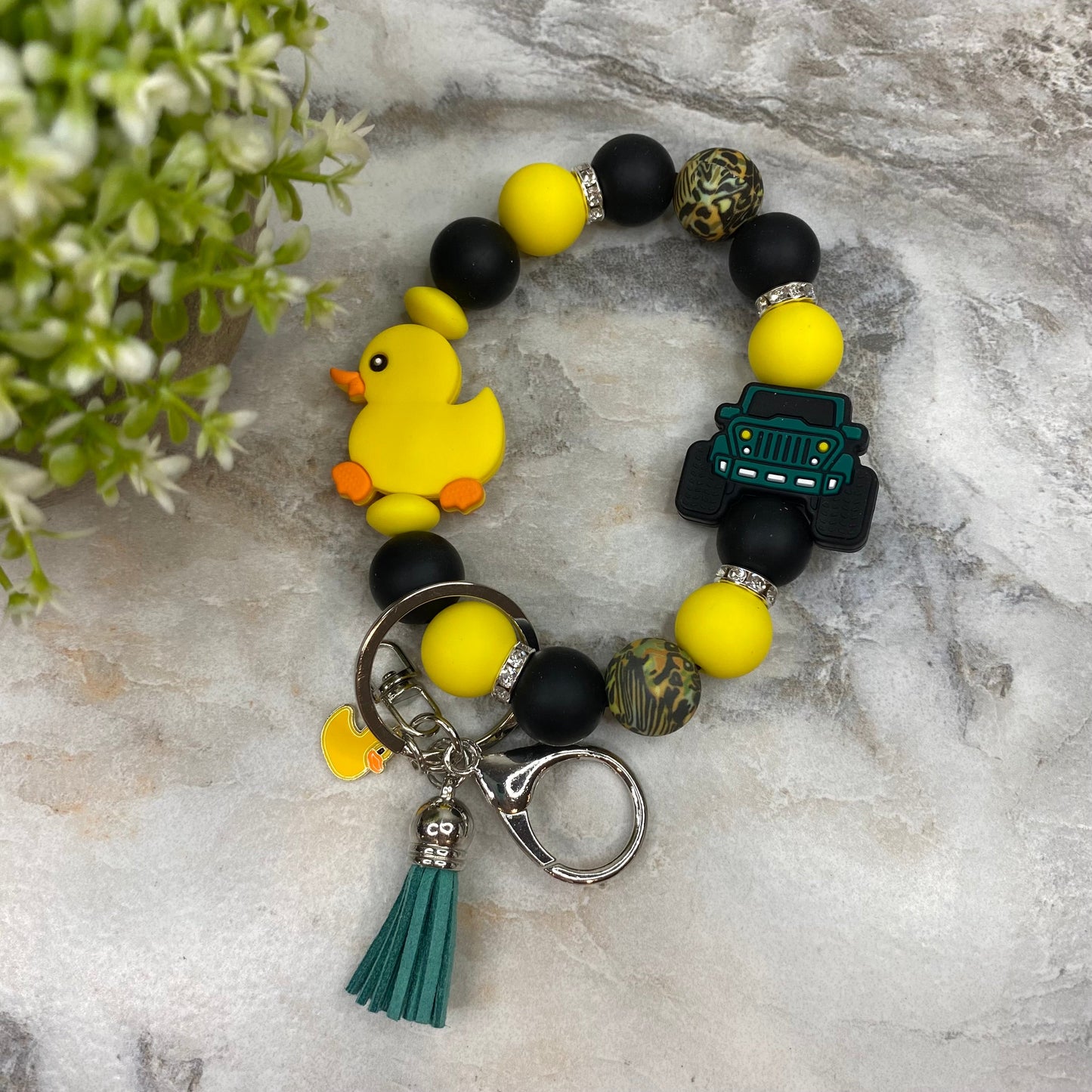 Silicone Bracelet Keychain - Duck Duck Jeep - Large Duck - Green