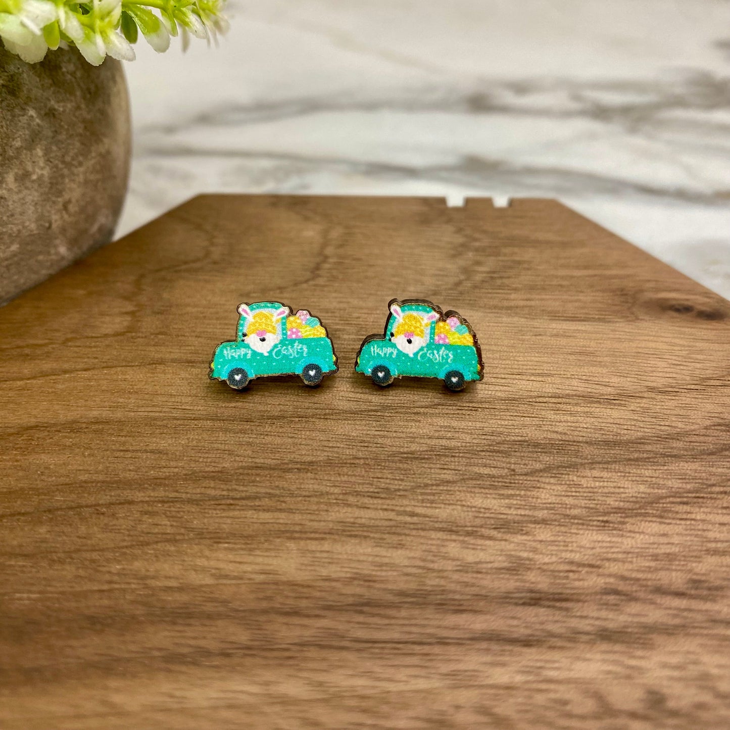 Wooden Stud Earrings - Easter - #3