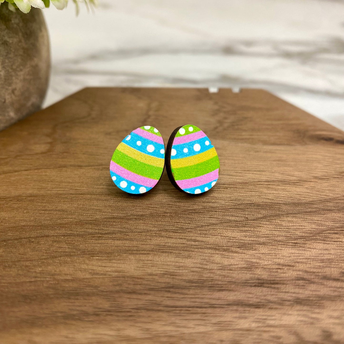 Wooden Stud Earrings - Easter - #6