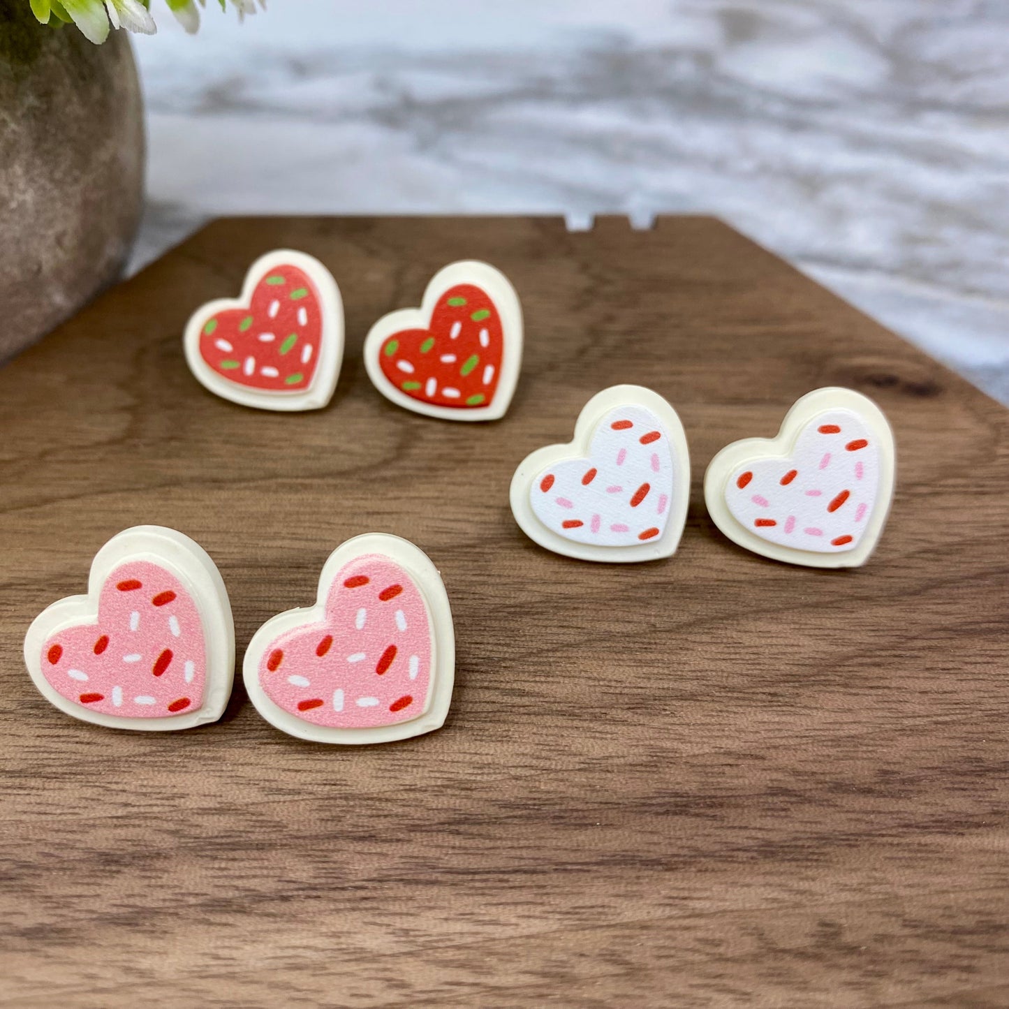 Acrylic Stud Earrings - Valentine’s Day - Heart Cookies