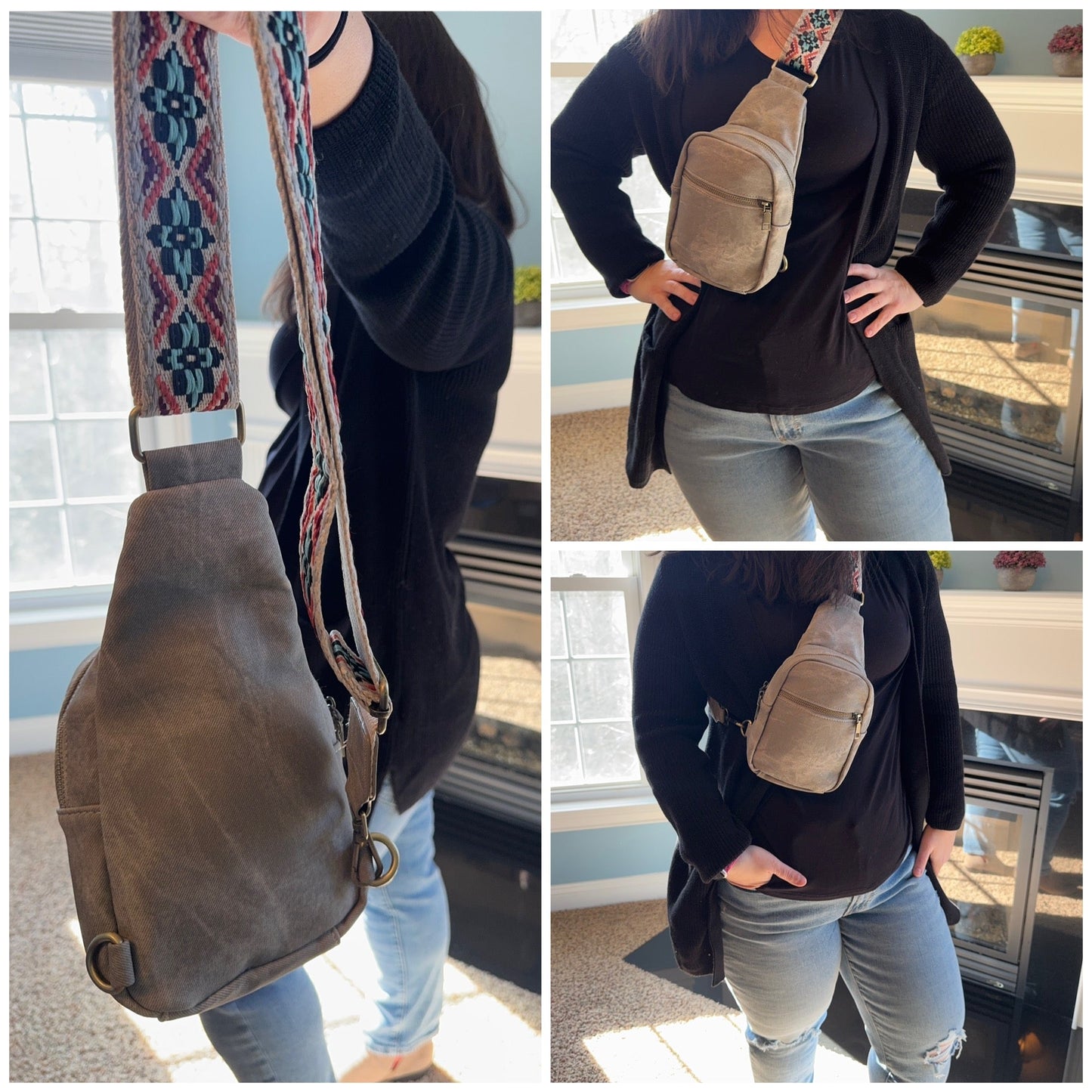 Sling Bag - Denim Suede - Front Zip