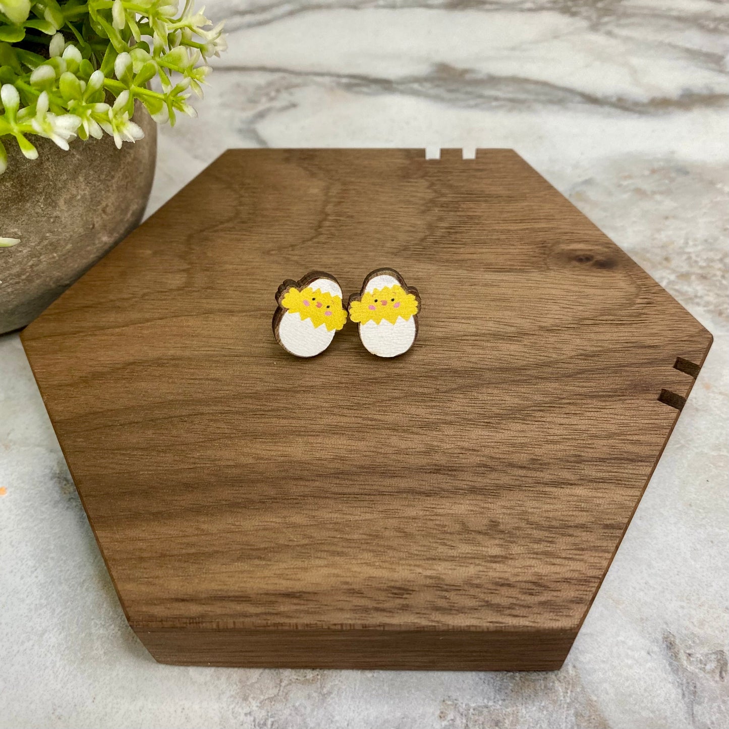 Wooden Stud Earrings - Easter - #1