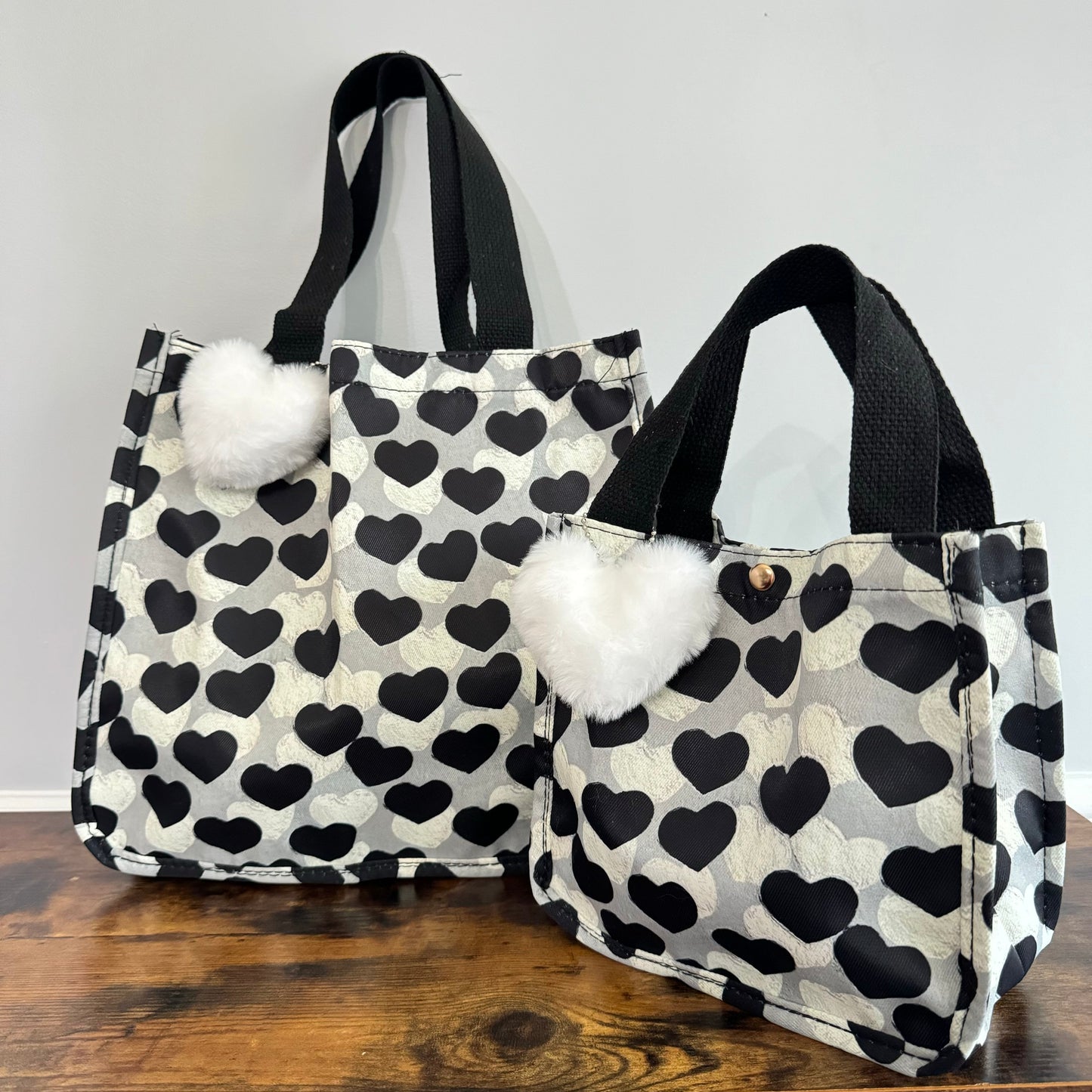 Heart Tote Bag - Black + Grey