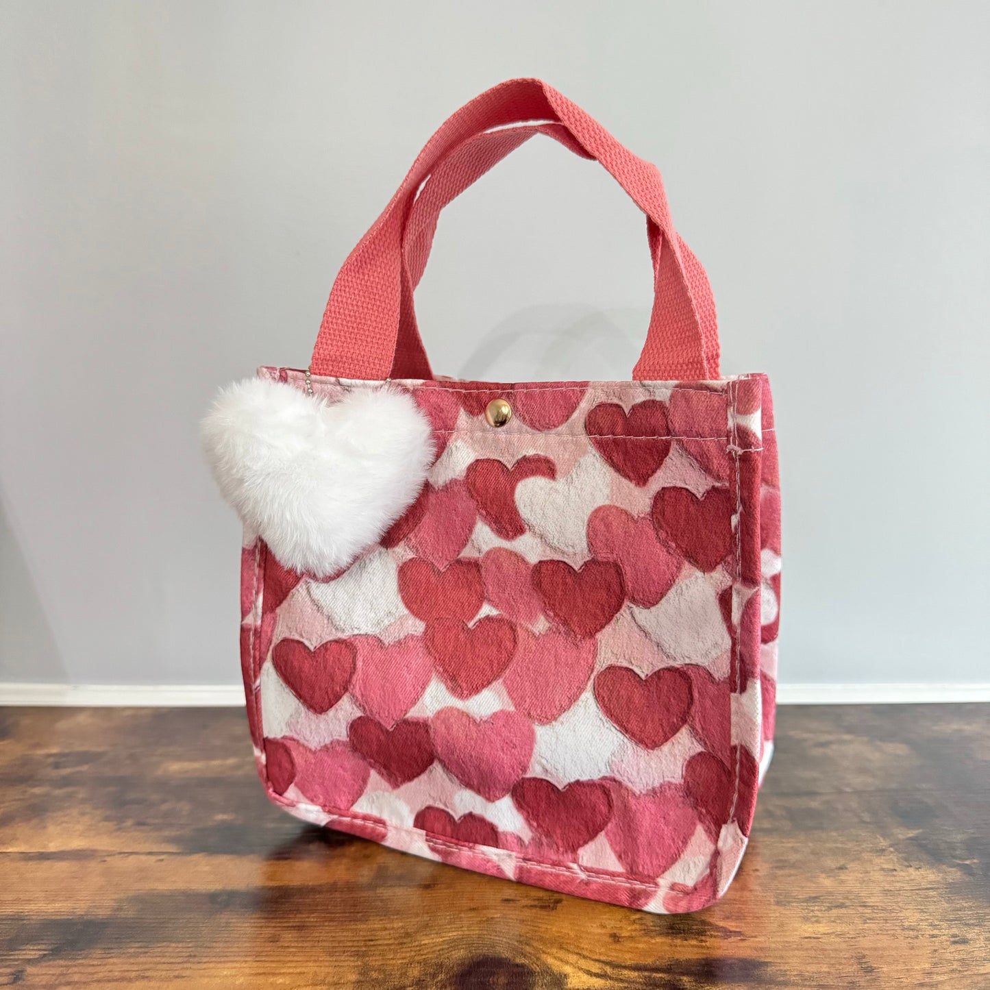 Heart Tote Bag - Dark Pink + White