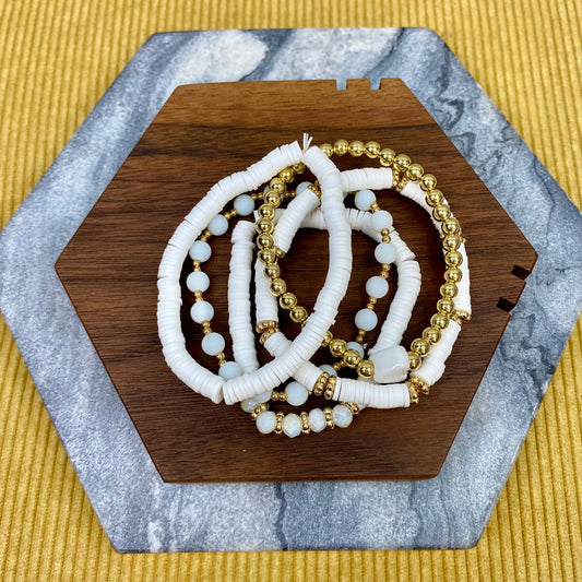 Bracelet Pack - Clay & Gold Bead - White