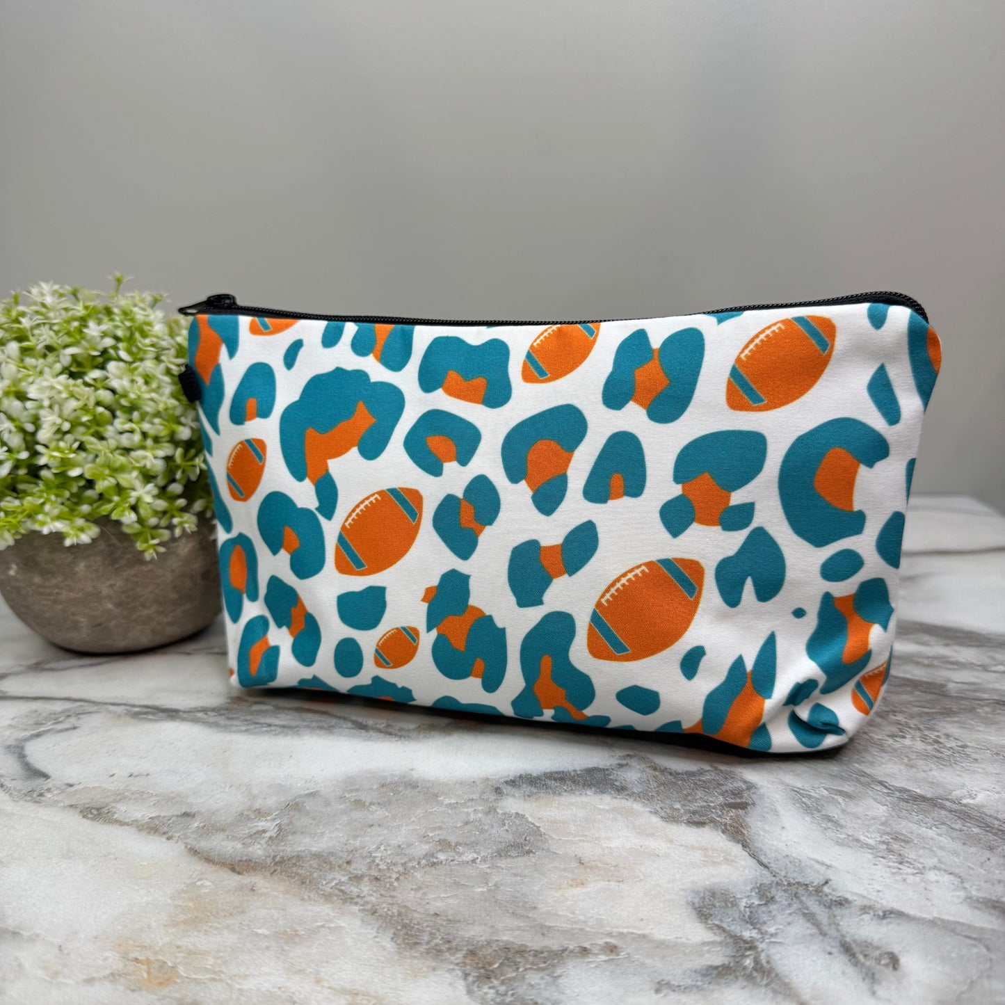 Pouch - Football Animal Print Aqua Orange