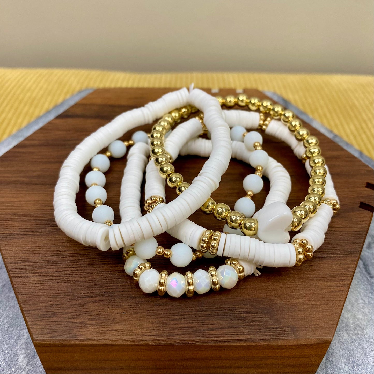 Bracelet Pack - Clay & Gold Bead - White