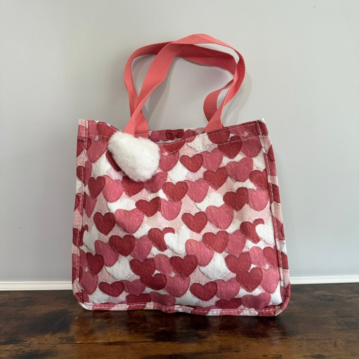 Heart Tote Bag - Dark Pink + White