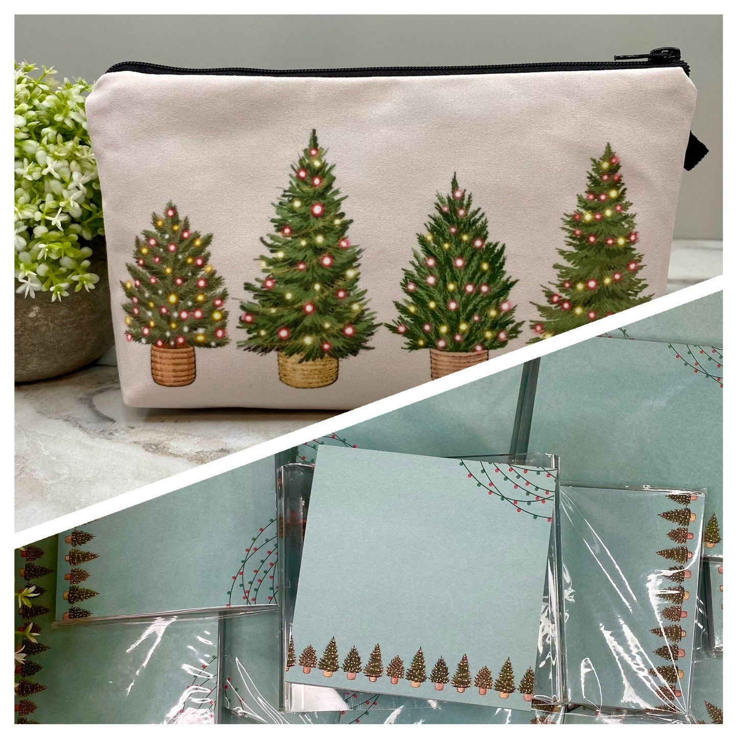 Pouch & Sticky Note Set - Christmas Trees